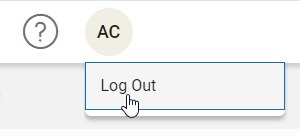 a student's initials being selected and the Log Out option in the menu