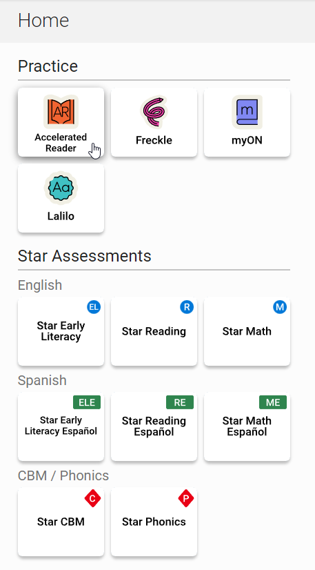 the products on a student's Home page
