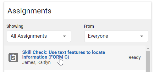 select an assignment to work on it