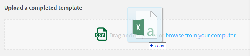 example of a file being dragged into the completed template field