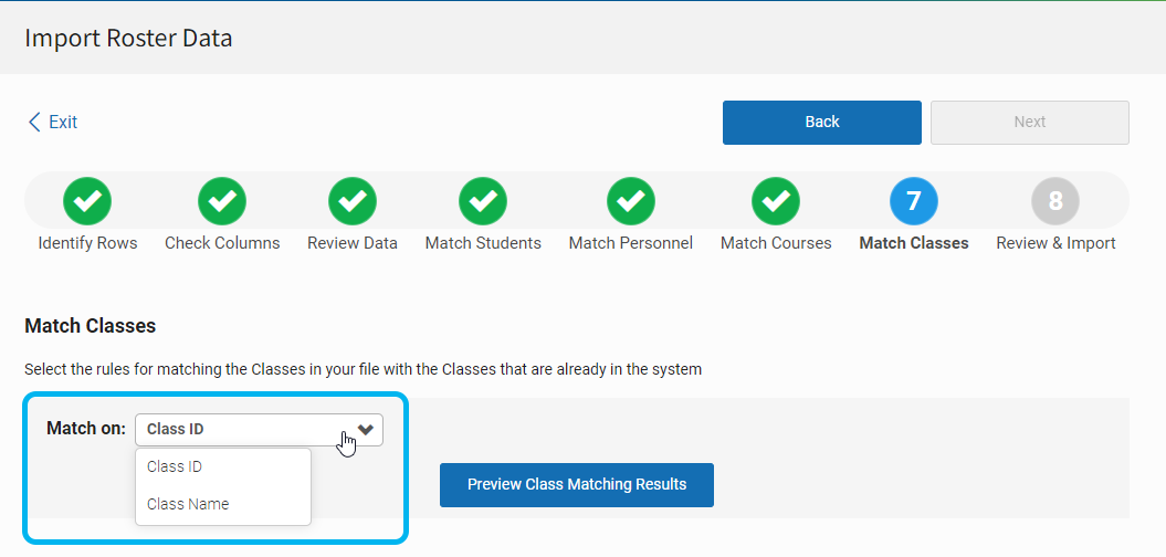 class matching options