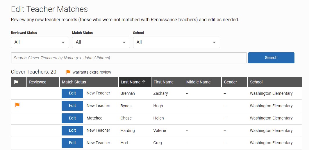 example of the Edit Teacher Matches button