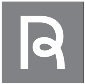 Renaissance R, white on a gray background