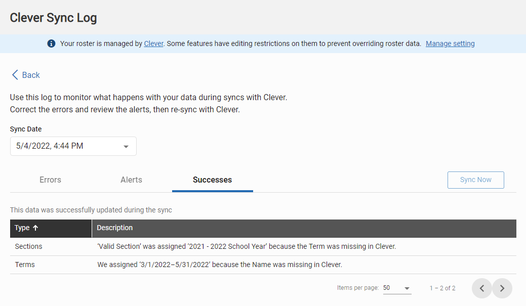example of messages on the Successes tab