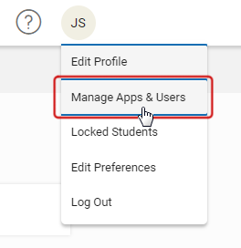 select your name, then Manage Apps and Users