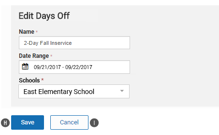 The Save and Cancel buttons are below the Schools drop-down list.