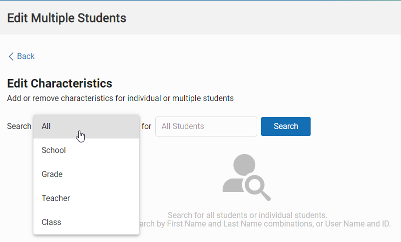 the search drop-down list on the Edit Characteristics page