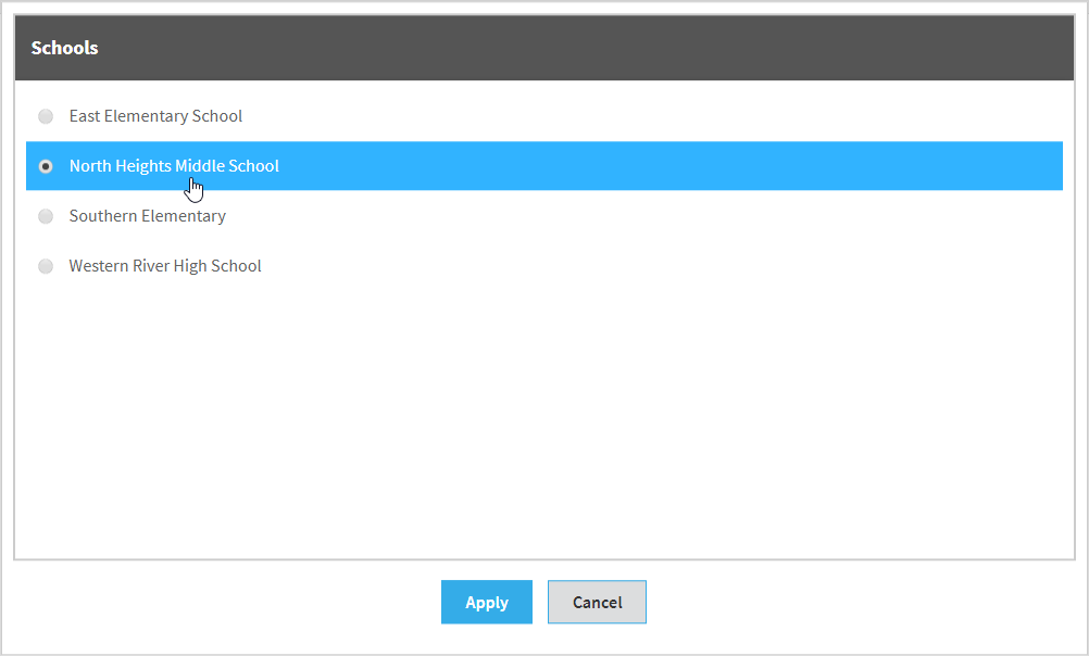 select a school, then select Apply