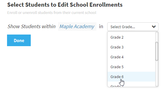 the grade drop-down list