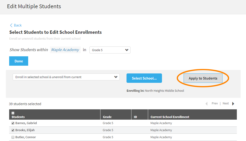 the Apply to Students button