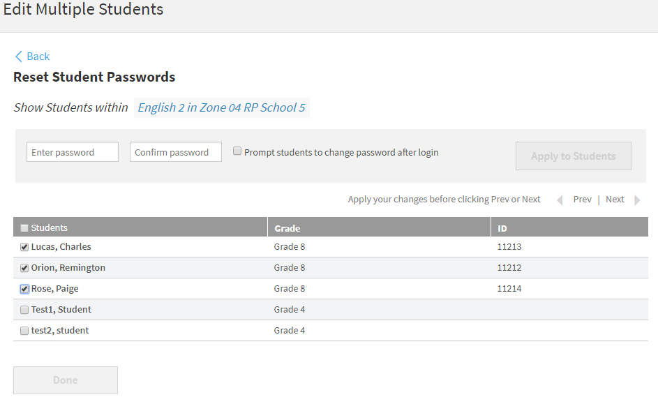 a list of students with some students checked