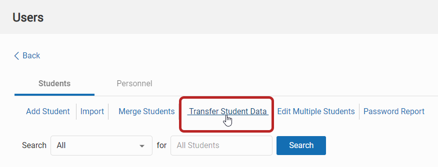 the Transfer Student Data link