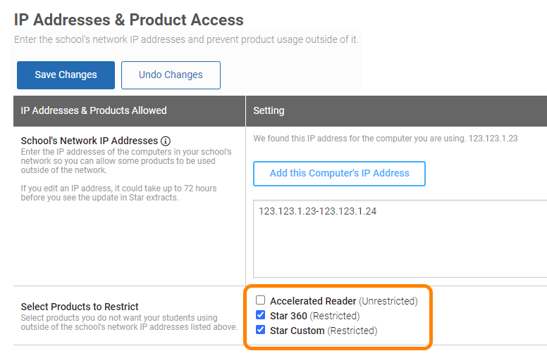 the product restriction check boxes