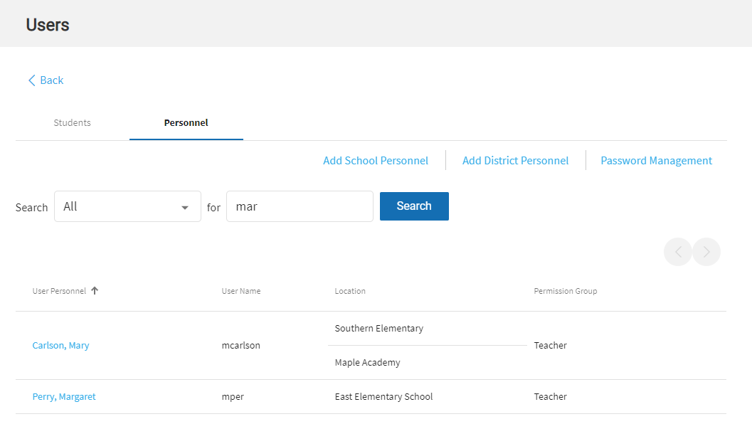 example of personnel search results