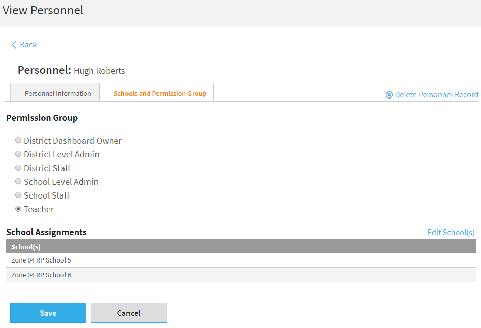 the Schools and Permission Group tab