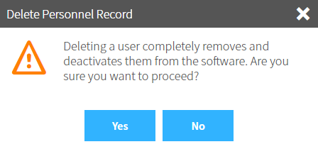 the Delete Personnel Record confirmation message