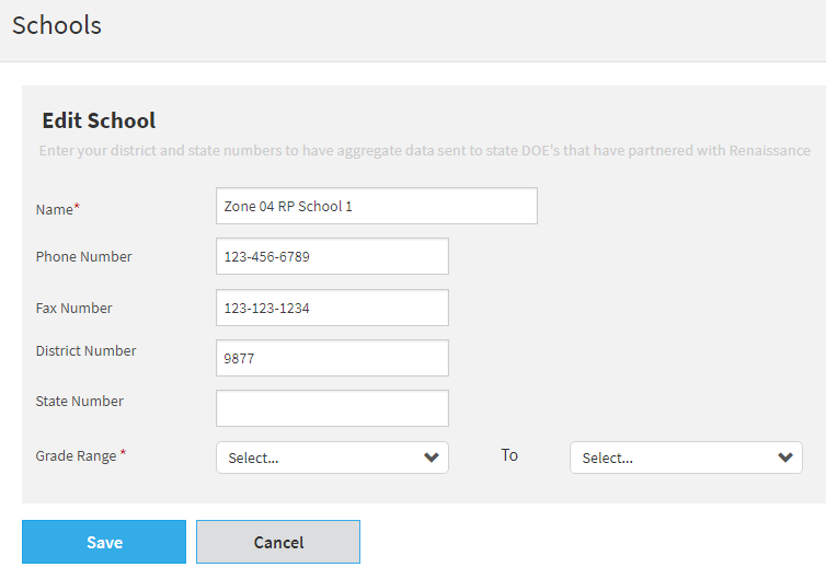 example of the Edit School page