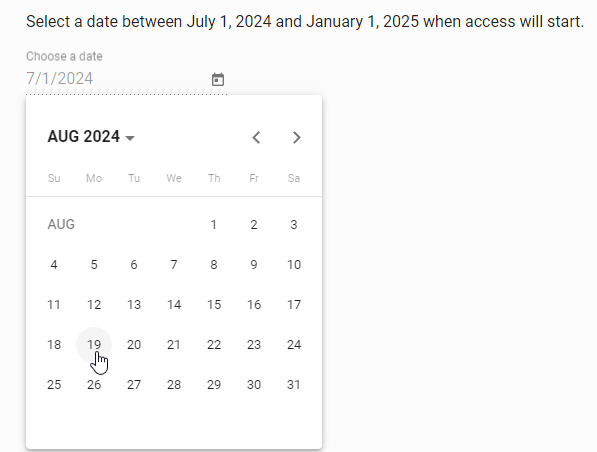 an example of a date being selected in the calendar