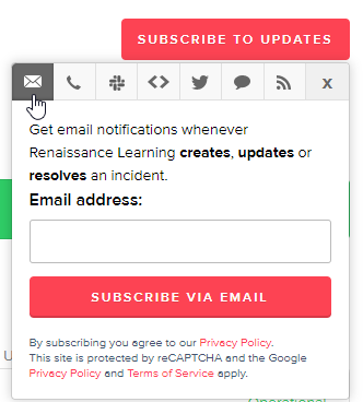 an example of the subscribe window with email selected, with a field for the email address and a Subscribe Via Email button