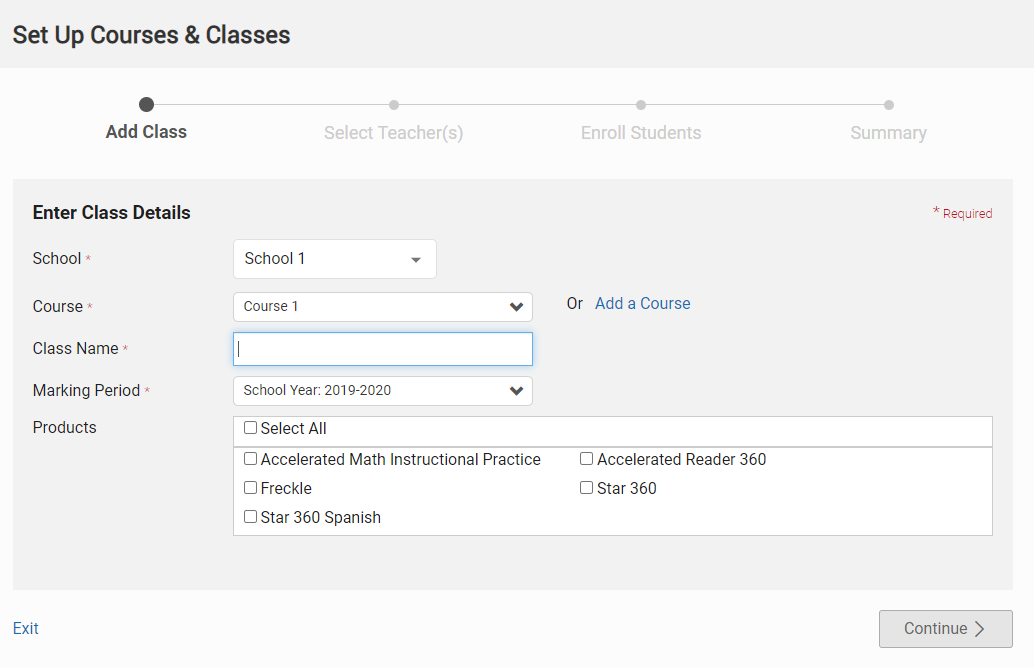 the Enter Class Details page