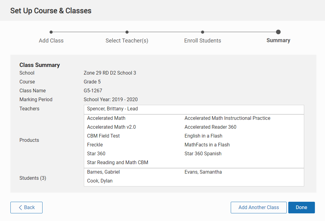 example of a class summary