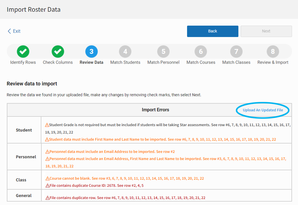 example of error messages