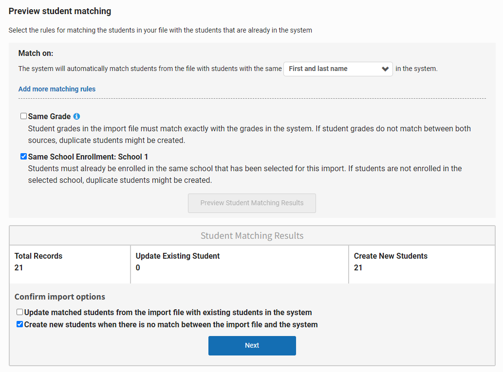 example of a preview of personnel matching results