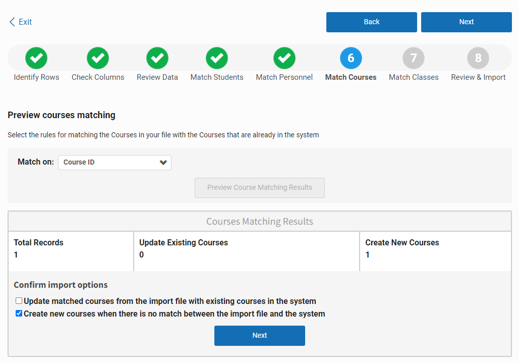 the update matched and create new check boxes