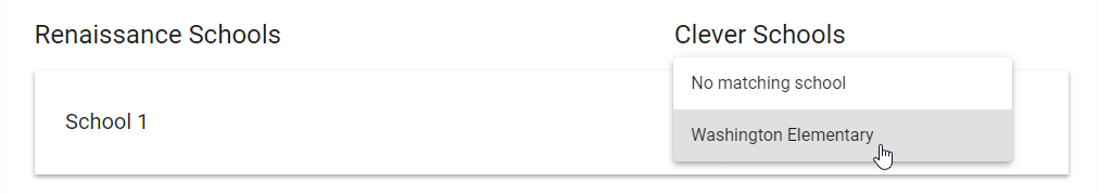 the Clever schools drop-down list for one school