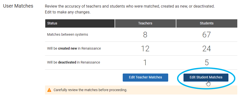the Edit Student Matches button