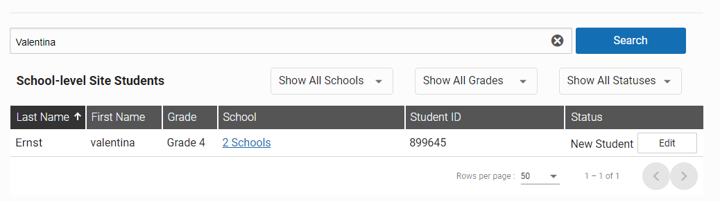 example of a search for a student