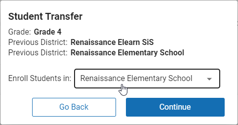 the school drop-down list