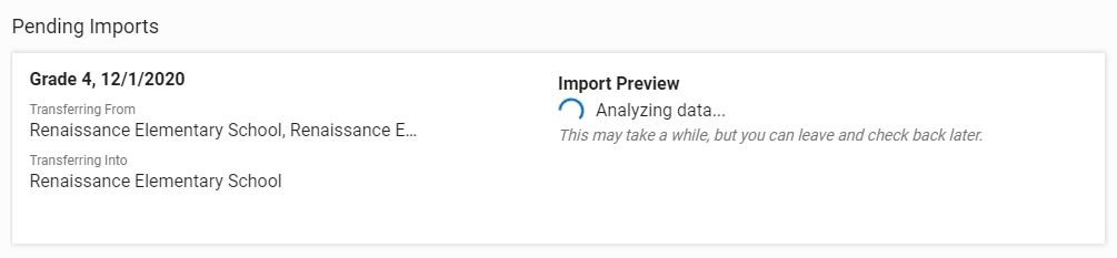 example of a pending import in progress