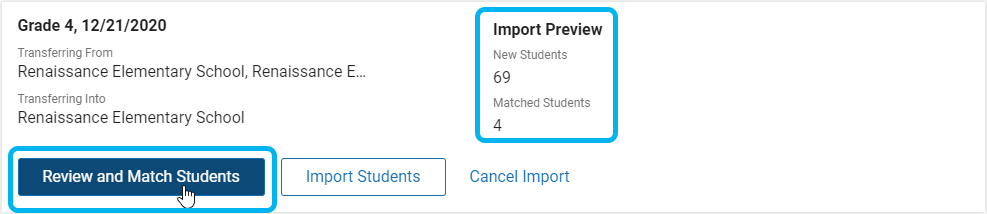 example of the import preview information