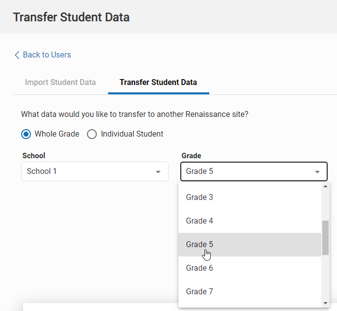the Grade drop-down list