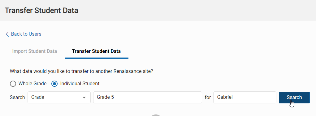 example of a search for a specific student in a specific grade