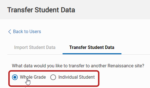 the Whole Grade and Individual Student options