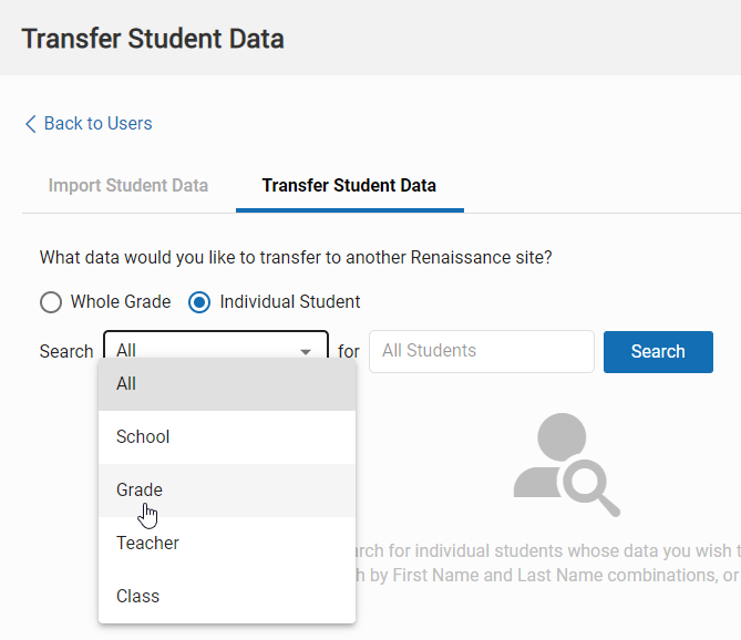 the options in the search drop-down list
