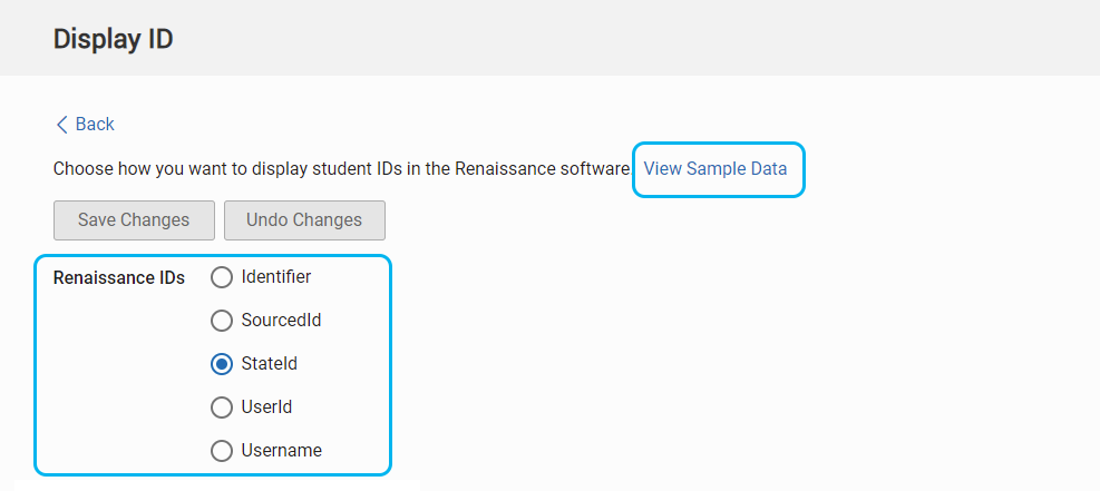 the display ID options and the View Sample Data link