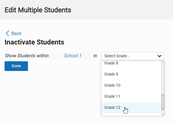 the grade drop-down list