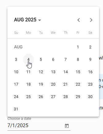 an example of a date selected in the calendar