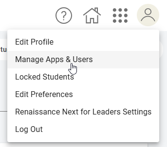 select the user icon, then select Manage Apps and Users